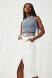 H11044 White_Denim Womens Denim Midi Pencil Skirt Pose