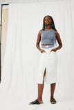 H11044 White_Denim Womens Denim Midi Pencil Skirt Full Body