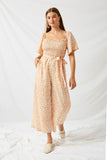 H11091 Apricot Floral Palazzo Jumper Front
