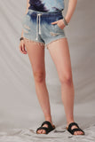 H3507 Bleached Denim Womens Distressed Drawstring Denim Shorts Front