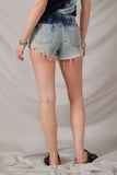 H3507 Bleached Denim Womens Distressed Drawstring Denim Shorts Back