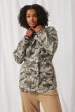 H3621 Camo Womens Drawstring Camo Cargo Jacket Pose