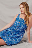 H4565 Blue Mix Womens Floral Button-Down Mini Dress Pose