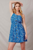 H4565 Blue Mix Womens Floral Button-Down Mini Dress Front