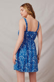 H4565 Blue Mix Womens Floral Button-Down Mini Dress Back