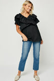 H4658 Black Ruffle Top Full Body