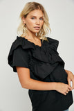 H4658 Black Ruffle Top Close Up