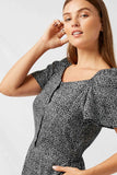 H4662 Black Printed Button-Down Jumper Detail