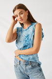 H4667 Teal Tie Dye Ruffle High-Neck Tank Front