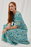 H4683 Jade Mix Womens Floral Bell Sleeve Tassel Maxi Dress Front