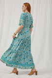 H4683 Jade Mix Womens Floral Bell Sleeve Tassel Maxi Dress Front