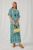 H4683 Jade Mix Womens Floral Bell Sleeve Tassel Maxi Dress Front