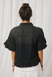 H5588 Black Denim Womens Ruffle Stonewash Denim Jacket Back