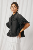 H5588 Black Denim Womens Ruffle Stonewash Denim Jacket Side