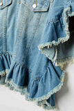 H5588 Mid Denim Ruffle Stonewash Denim Jacket Back