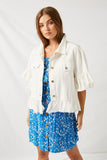 H5588 White Denim Womens Ruffle Stonewash Denim Jacket Front