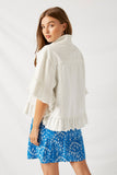 H5588 White Denim Womens Ruffle Stonewash Denim Jacket Back