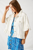 H5588 White Denim Womens Ruffle Stonewash Denim Jacket Side