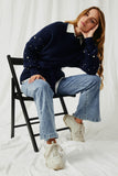 H5594 Midnight Womens Pearl Knit Tie-Front Sweater Pose