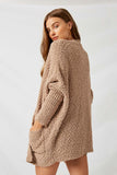 H5692 Mocha Textured Dolman Sleeve Sweater Cardigan Back