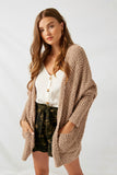 H5692 Mocha Textured Dolman Sleeve Sweater Cardigan Front