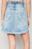 H5728 LT Denim Distressed Denim Paperbag Mini Skirt Back