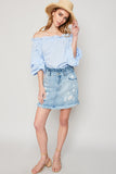 H5728 LT Denim Distressed Denim Paperbag Mini Skirt Full Body