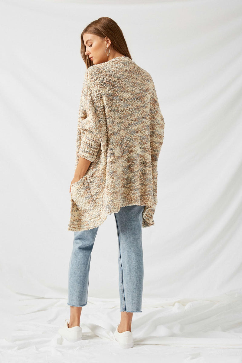 H6278 Cappucino Textured Dolman Sleeve Cardigan Sweater Back