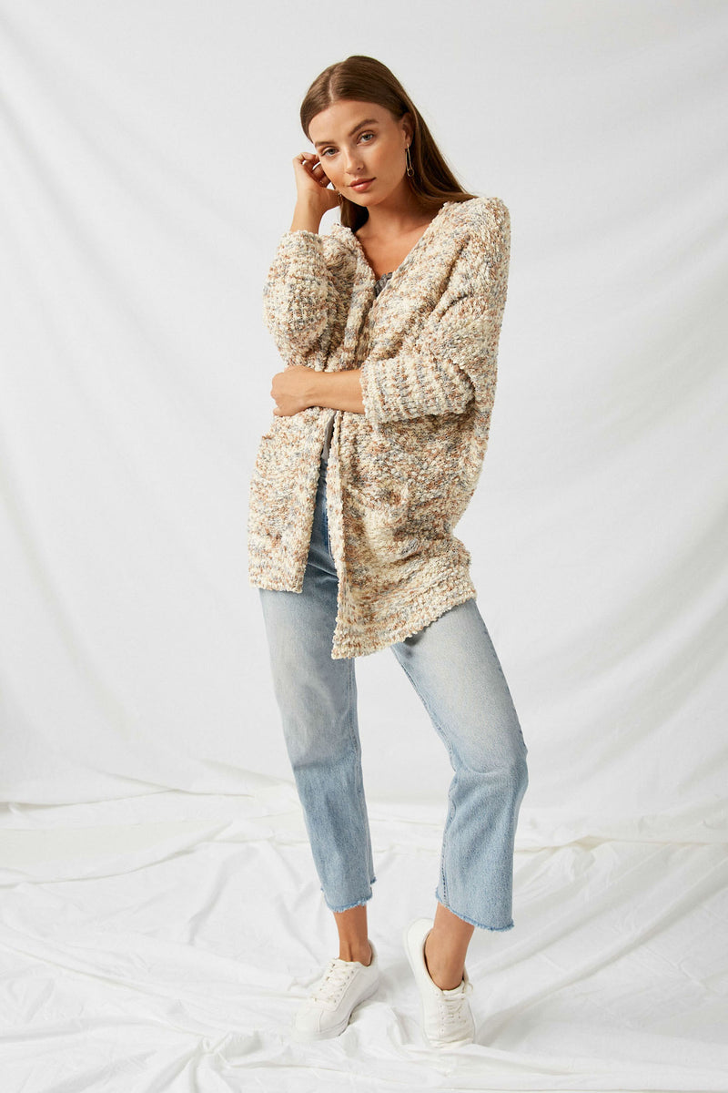 H6278 Cappucino Textured Dolman Sleeve Cardigan Sweater Front