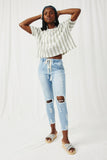 Distressed Drawstring Denim Jeans