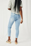 H6423 Womens Distressed Drawstring Denim Jeans Back