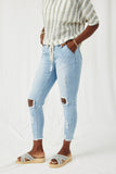 H6423 Womens Distressed Drawstring Denim Jeans Side