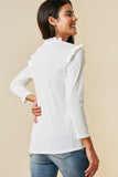 H6452 Off White Womens Ribbed Ruffle Mock Neck Top Back