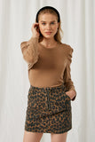 H6494 Leopard Womens Leopard Print Denim Mini Skirt Front