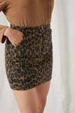 H6494 Leopard Womens Leopard Print Denim Mini Skirt Side