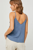 H6541 Blue Linen Sleeveless Button-Down Tank Back