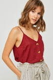 H6541 Burgundy Linen Sleeveless Button-Down Tank Front