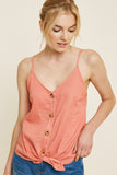 H6541 Coral Linen Sleeveless Button-Down Tank Front