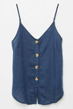 H6541 Navy Linen Sleeveless Button-Down Tank Front