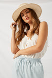 H6541 Off White Linen Sleeveless Button-Down Tank Front