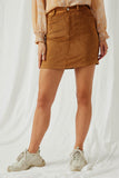 H6582 Camel Womens High-Rise Corduroy Mini Skirt Front