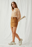 H6582 Camel Womens High-Rise Corduroy Mini Skirt Full Body