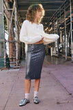 H6645 Gun Metal Womens Metallic Sequin Midi Pencil Skirt Full Body