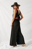 H6714 Black Tie-Back Palazzo Jumpsuit Back