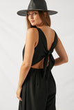 H6714 Black Tie-Back Palazzo Jumpsuit Back Detail