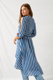 H6769 Denim Blue Striped High-Low Puff Sleeve Top Back