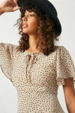 H6853 Tan Womens Dotted Midi Swing Dress Front Detail
