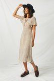 H6853 Tan Womens Dotted Midi Swing Dress Side