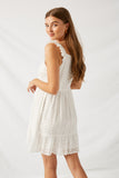 H6977 Off White Eyelet Ruffle Sleeve Dress Back