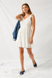 H6977 Off White Eyelet Ruffle Sleeve Dress Side